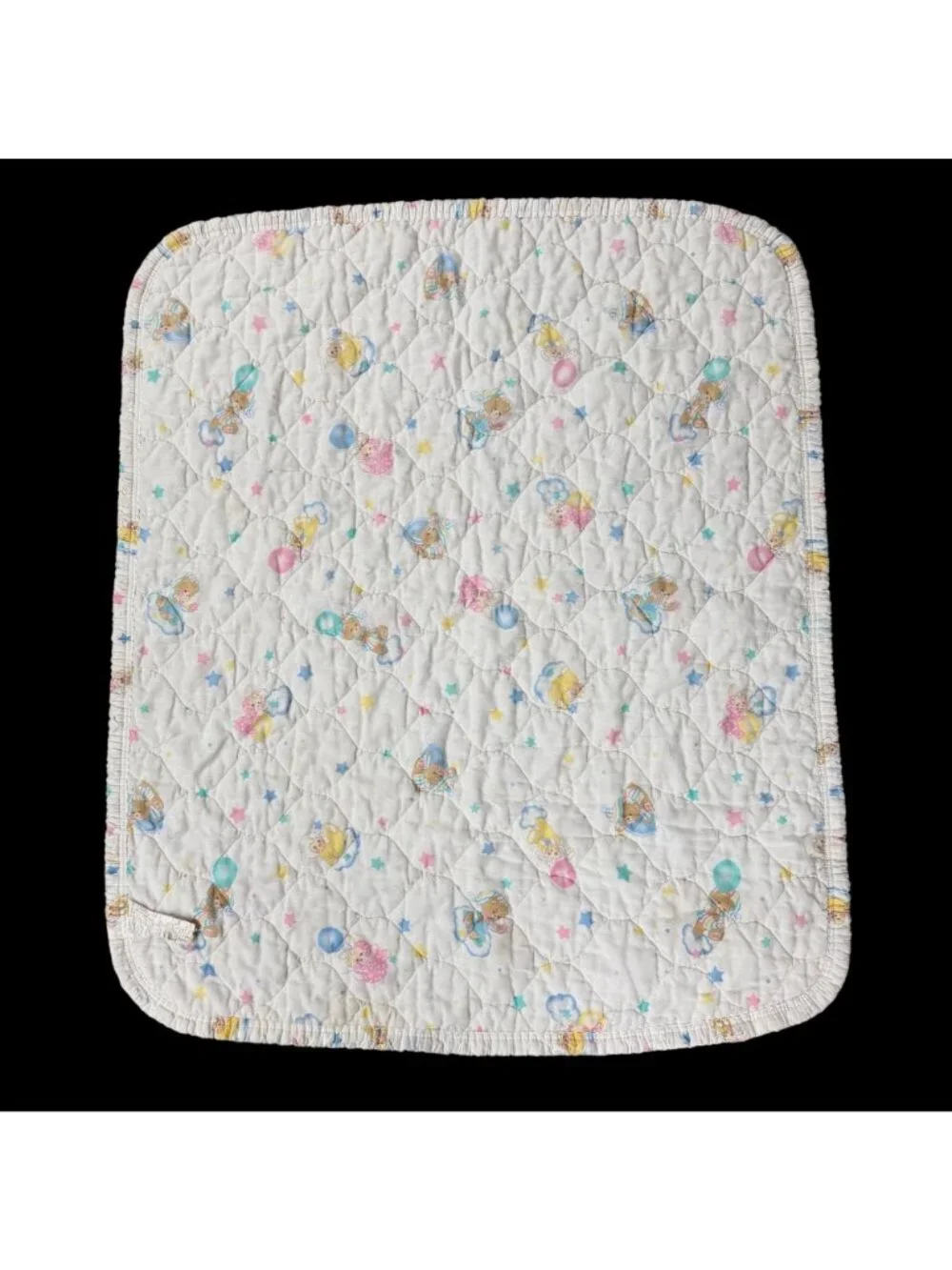 Vintage Baby Blanket Sleepy Teddy Bear 90s Quilted Pastel Bedding Brushcreek USA